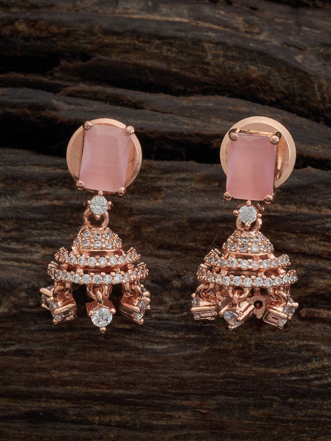 

Kushal's Fashion Jewellery Rose Gold-Plated Cubic Zirconia Jhumkas, Pink