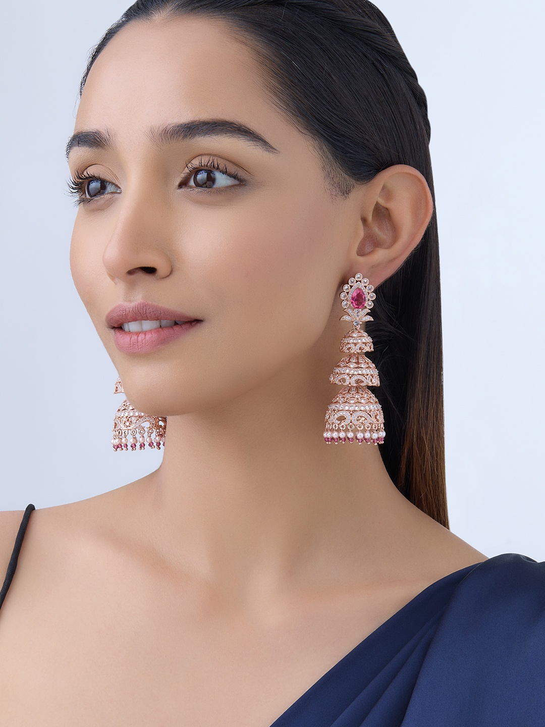 

Kushal's Fashion Jewellery Rose Gold-Plated Dome Shaped Jhumkas