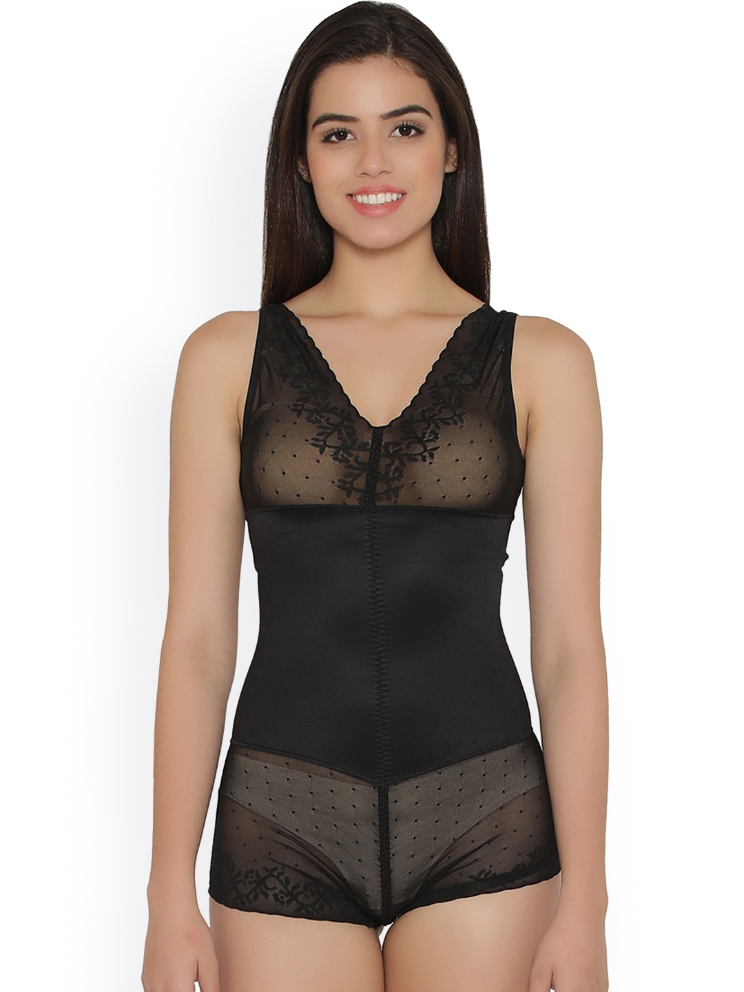 

Clovia Black Sheer Patterned Body Suit