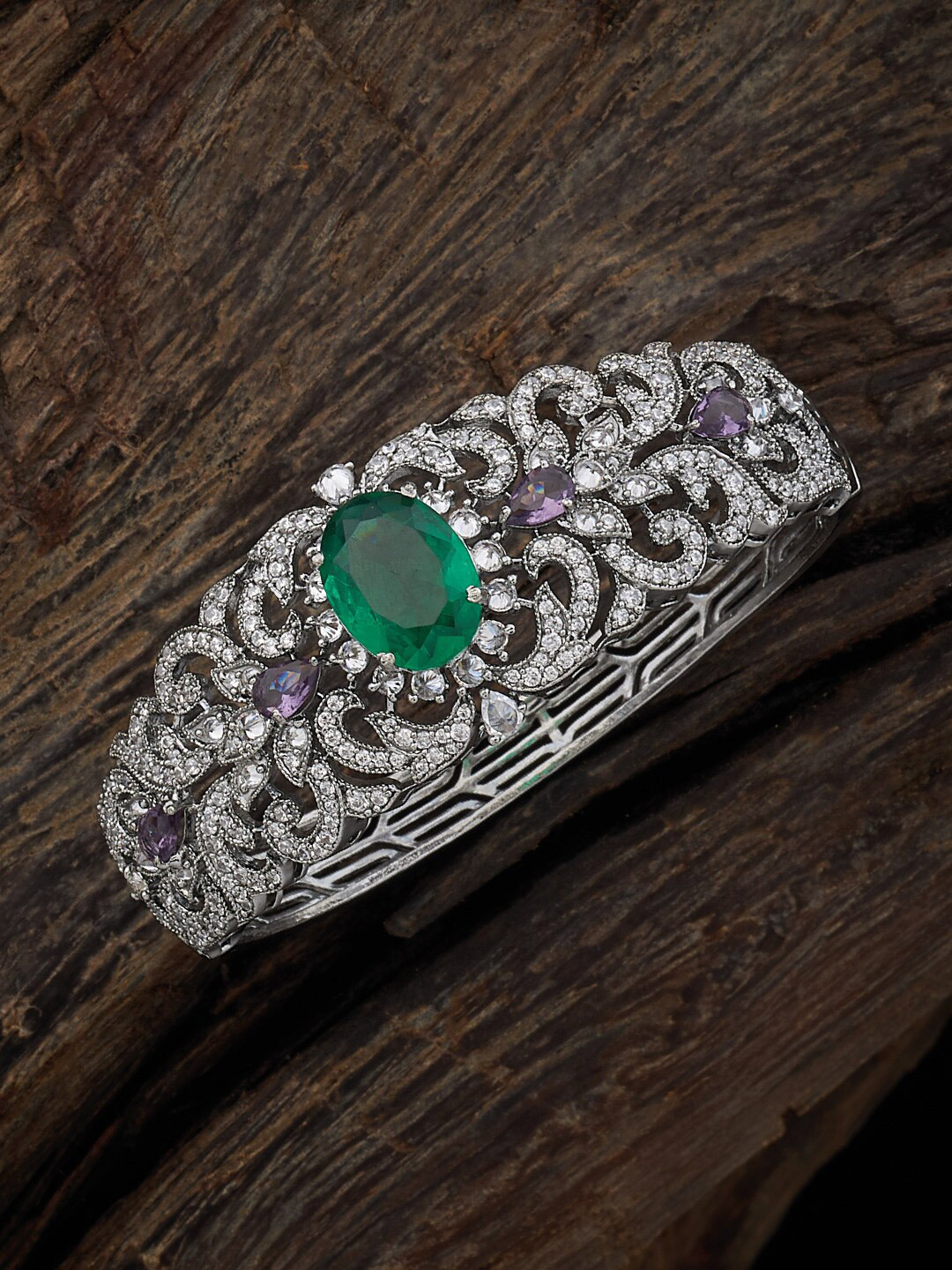 

Kushal's Fashion Jewellery Rhodium-Plated Bangle-Style Bracelet, Silver