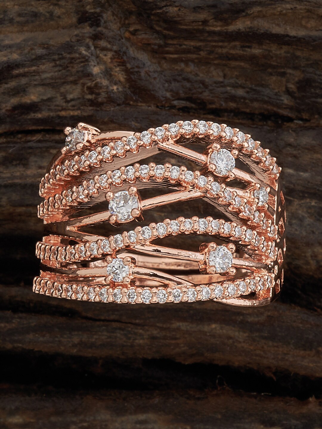 

Kushal's Fashion Jewellery Gold-Plated Cubic Zirconia Studded Finger Ring, Rose gold