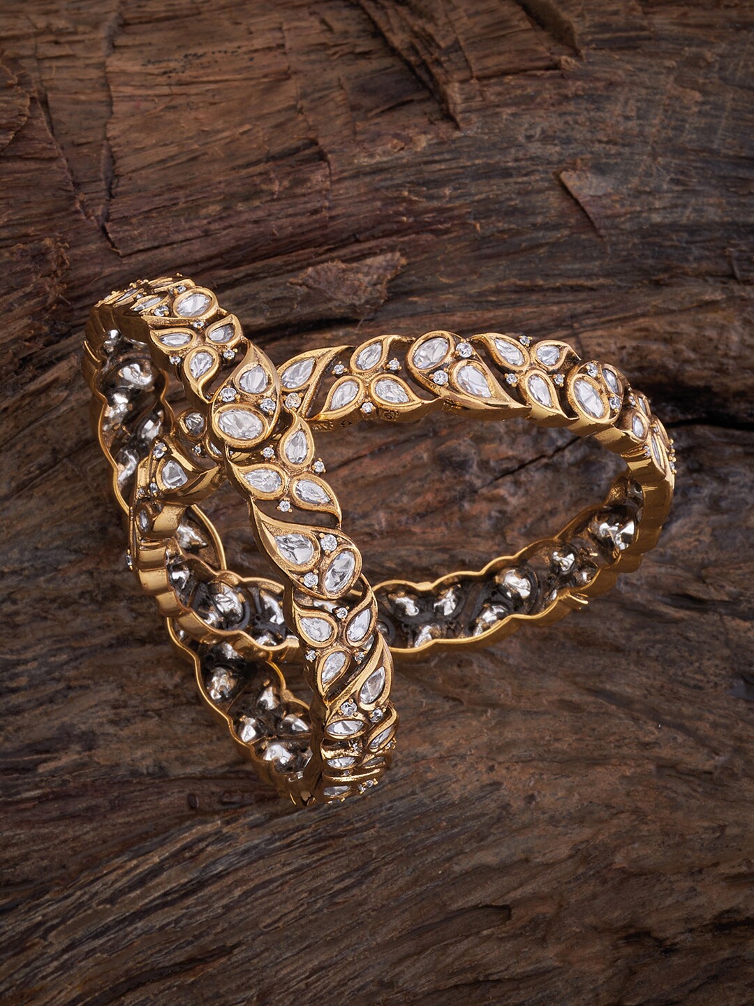 

Kushal's Fashion Jewellery Set Of 2 Kundan-Studded Bangles, Gold