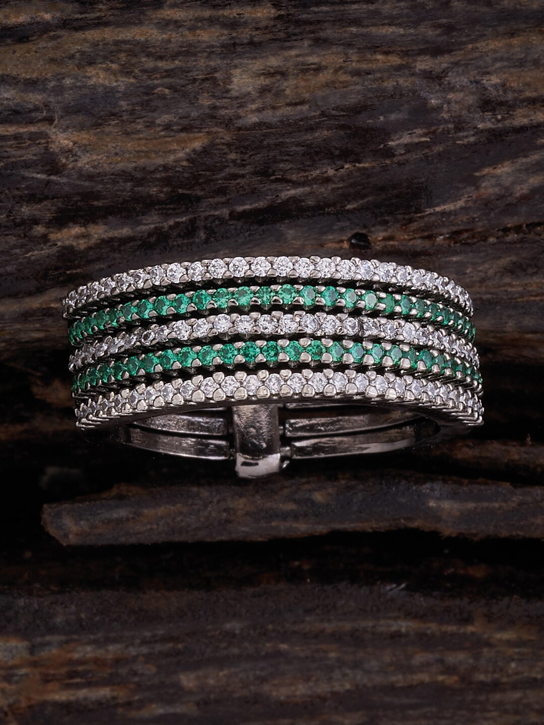 

Kushal's Fashion Jewellery Rhodium-Plated CZ-Studded Adjustable Finger Ring, Silver