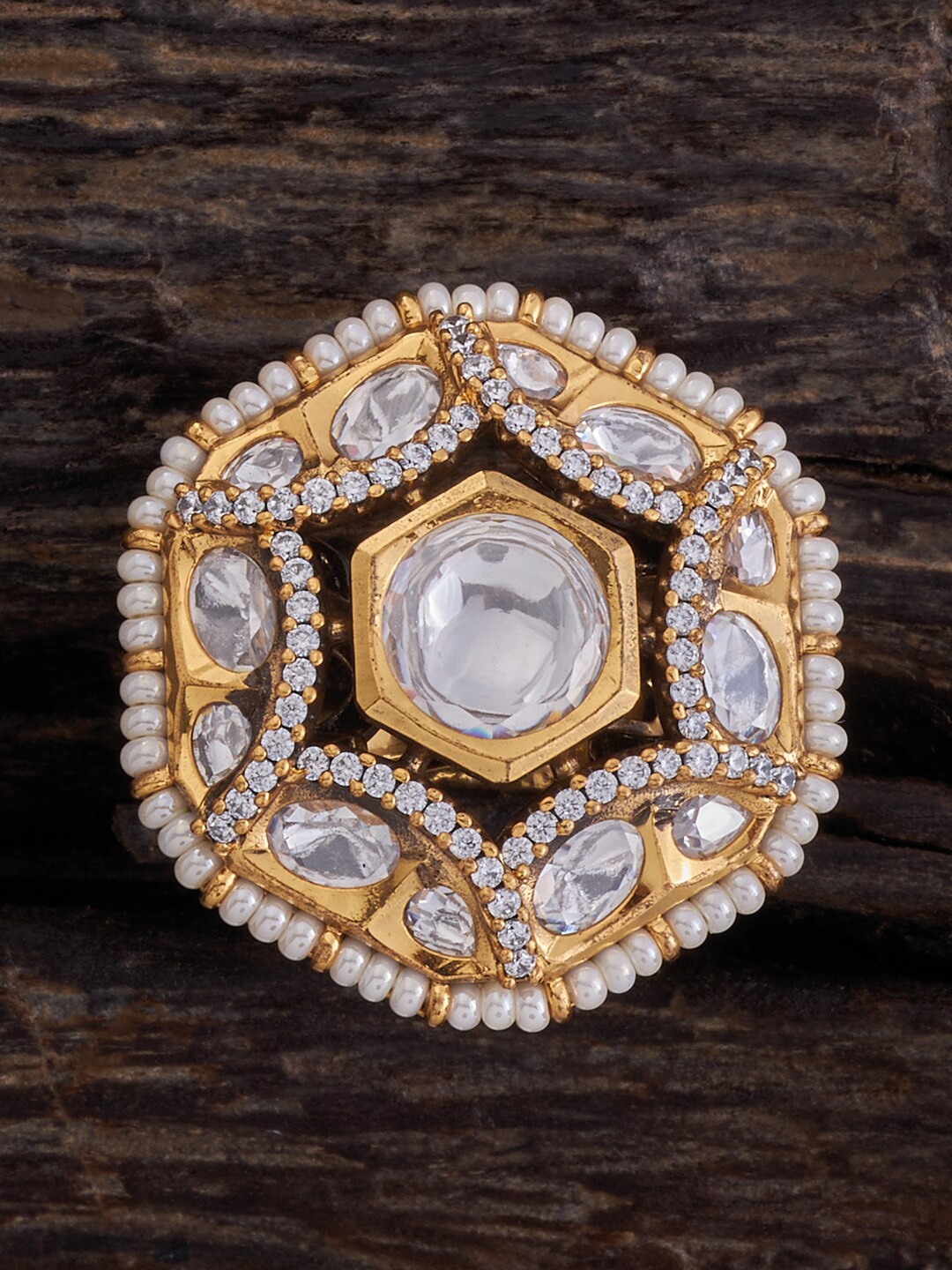 

Kushal's Fashion Jewellery Kundan-studded Finger Ring, Gold