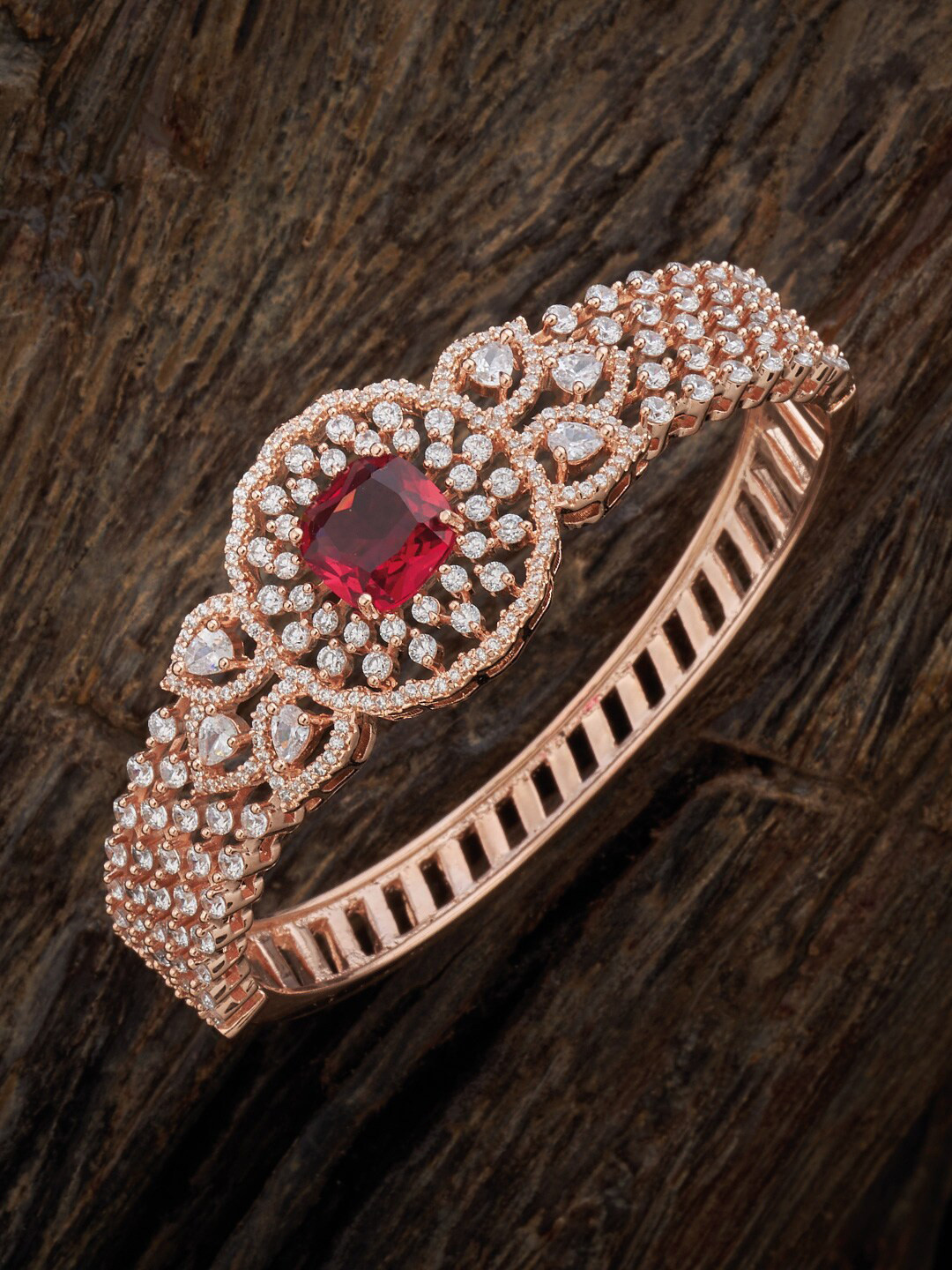 

Kushal's Fashion Jewellery Cubic Zirconia Rose Gold-Plated Cuff Bracelet