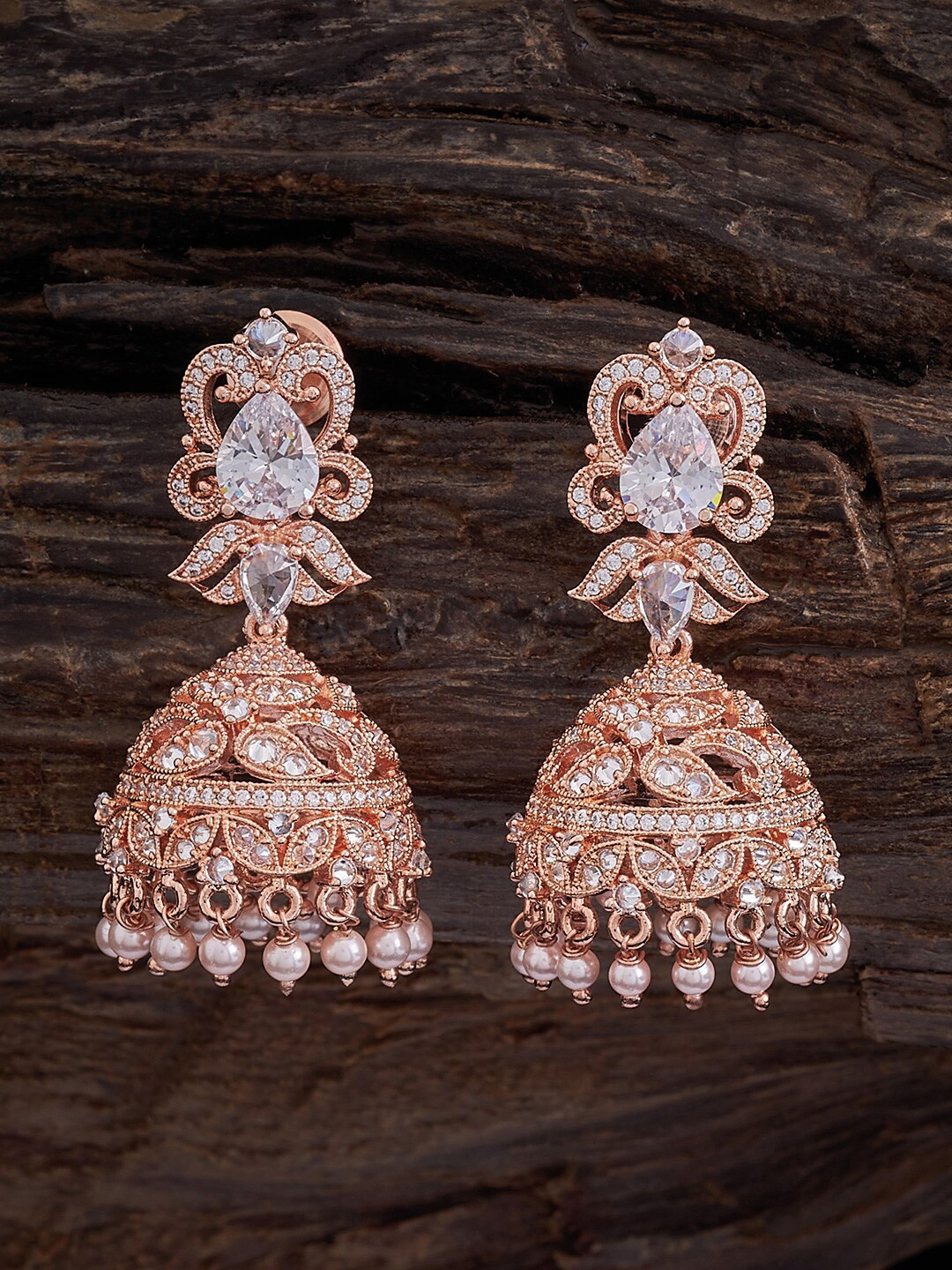 

Kushal's Fashion Jewellery Rose Gold-Plated Dome Shaped Jhumkas