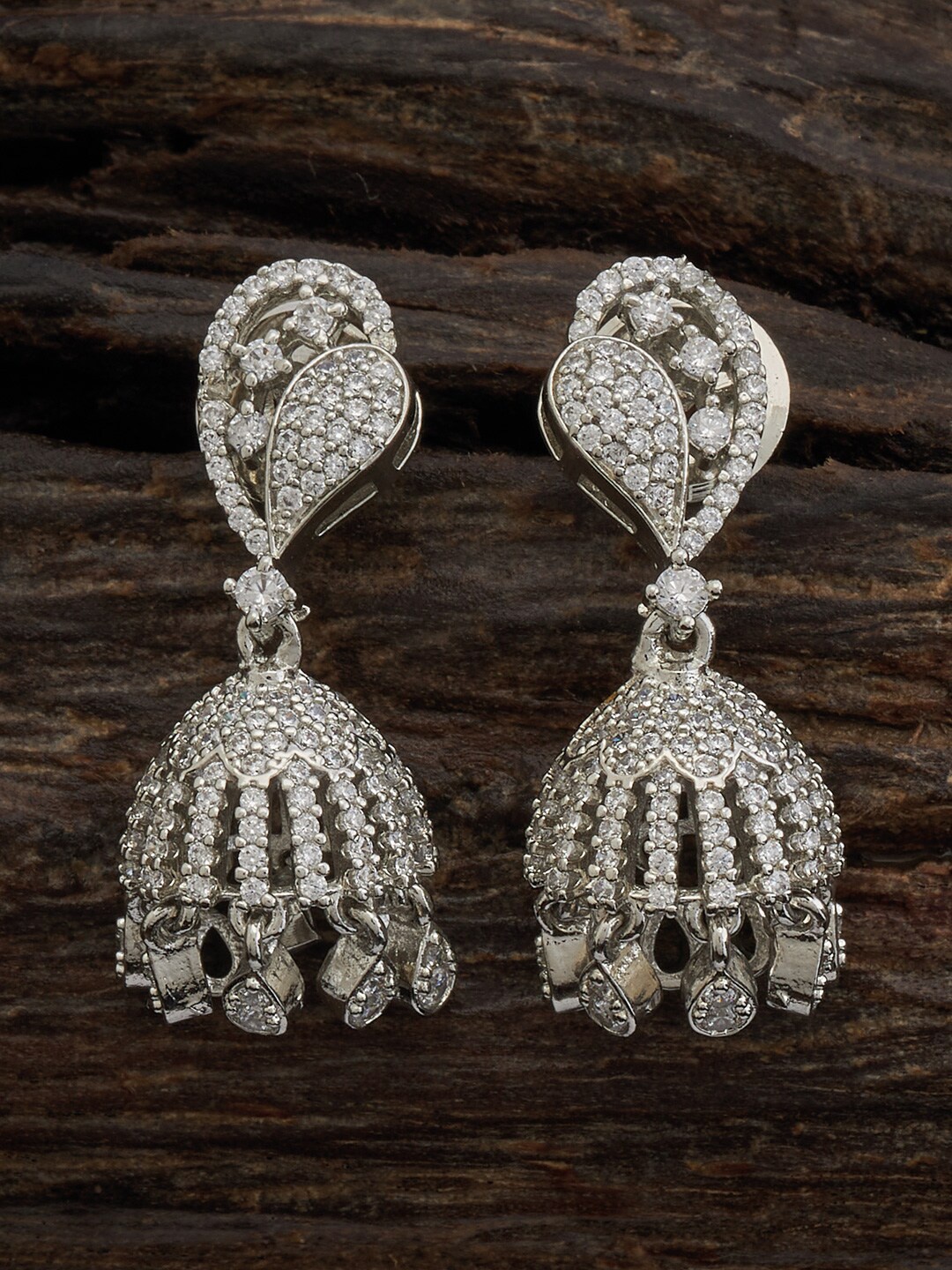 

Kushal's Fashion Jewellery Rhodium-Plated Dome Shaped Jhumkas, Silver