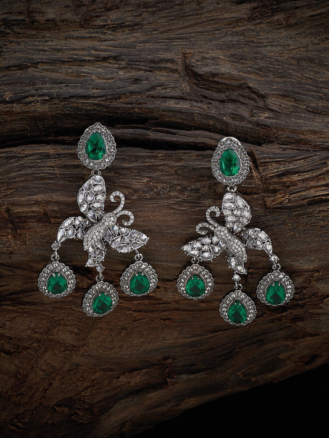 

Kushal's Fashion Jewellery Rhodium-Plated Classic Drop Earrings, Green