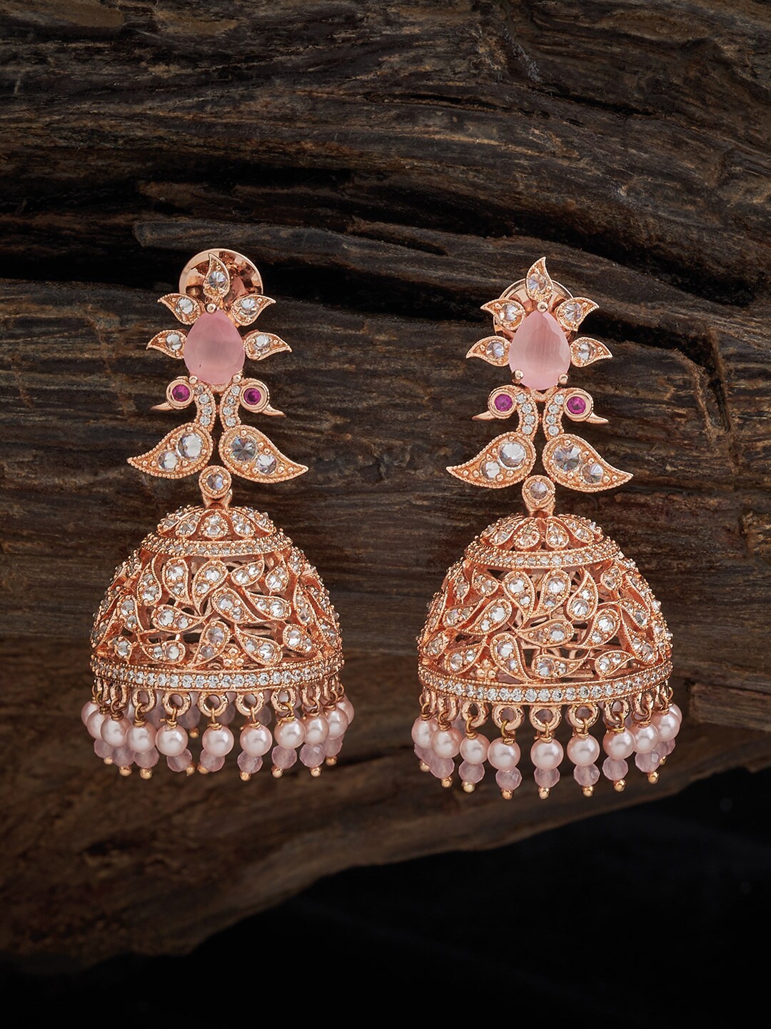 

Kushal's Fashion Jewellery Rose Gold-Plated Classic Jhumkas, Pink