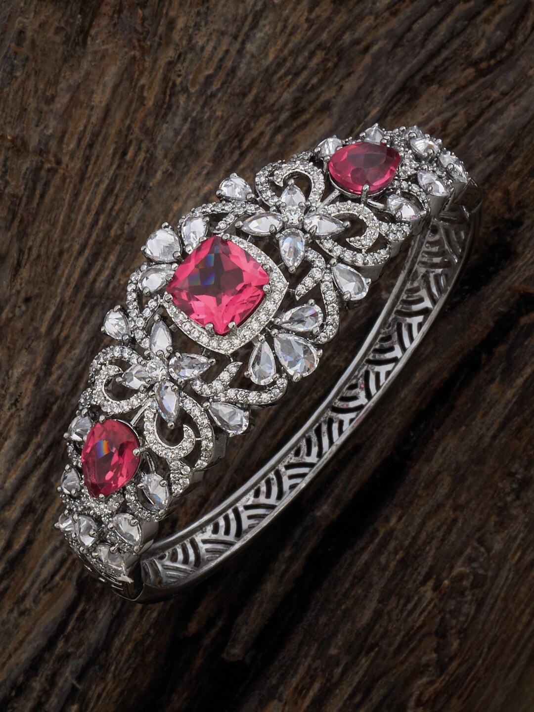 

Kushal's Fashion Jewellery Rhodium Plated Kada Bracelet, Silver