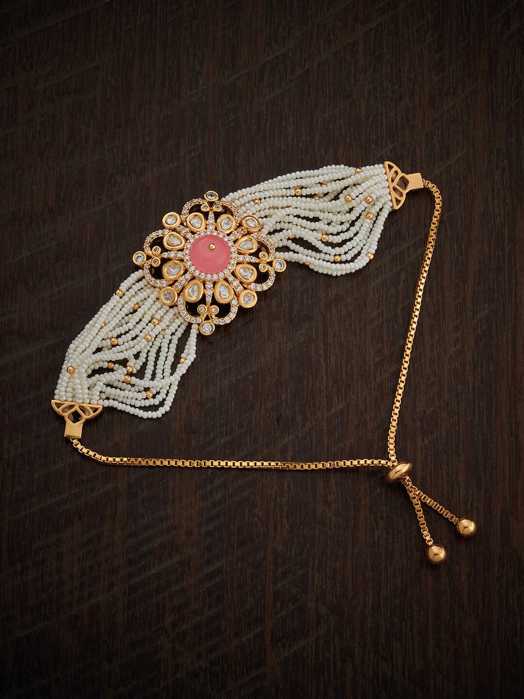 

Kushal's Fashion Jewellery Kundan Multistrand Bracelet, Gold