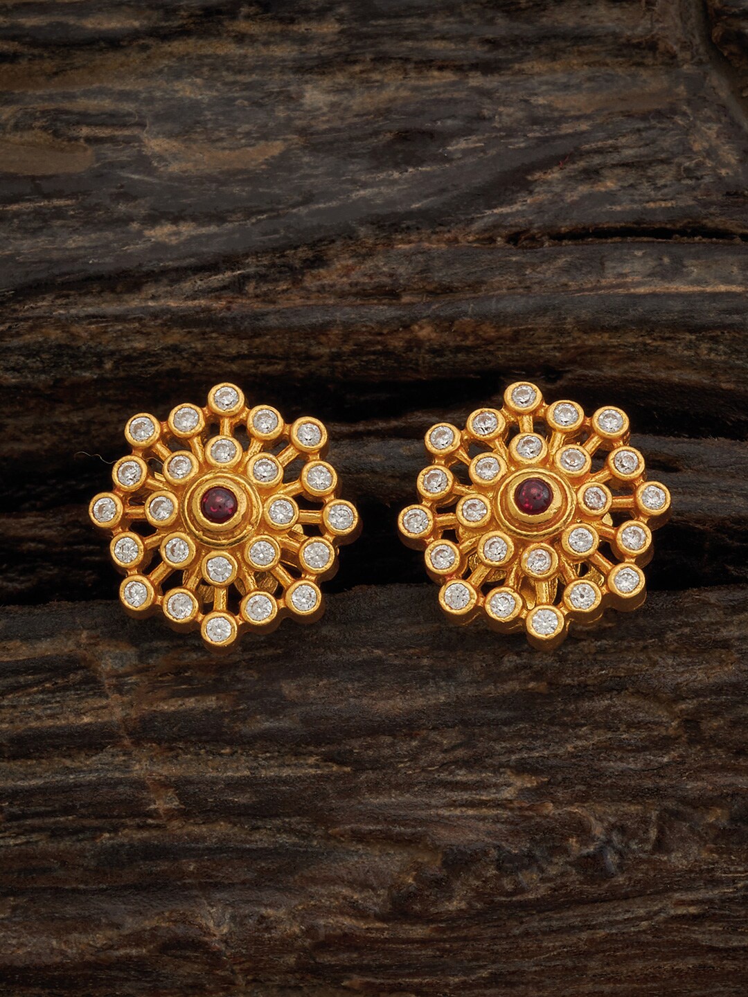

Kushal's Fashion Jewellery 92.5 Pure Silver Gold-Plated Classic Studs Earrings, Red