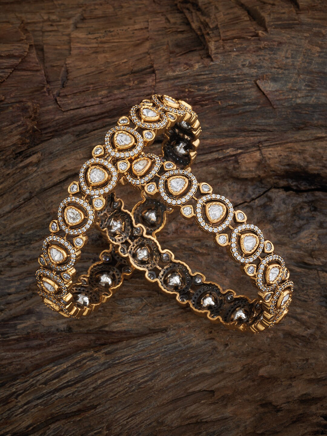 

Kushal's Fashion Jewellery Set Of 2 Kundan Studded Bangle, Gold