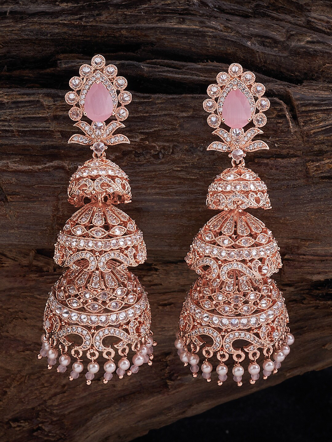 

Kushal's Fashion Jewellery Rose Gold-Plated Dome Shaped Jhumkas, Pink
