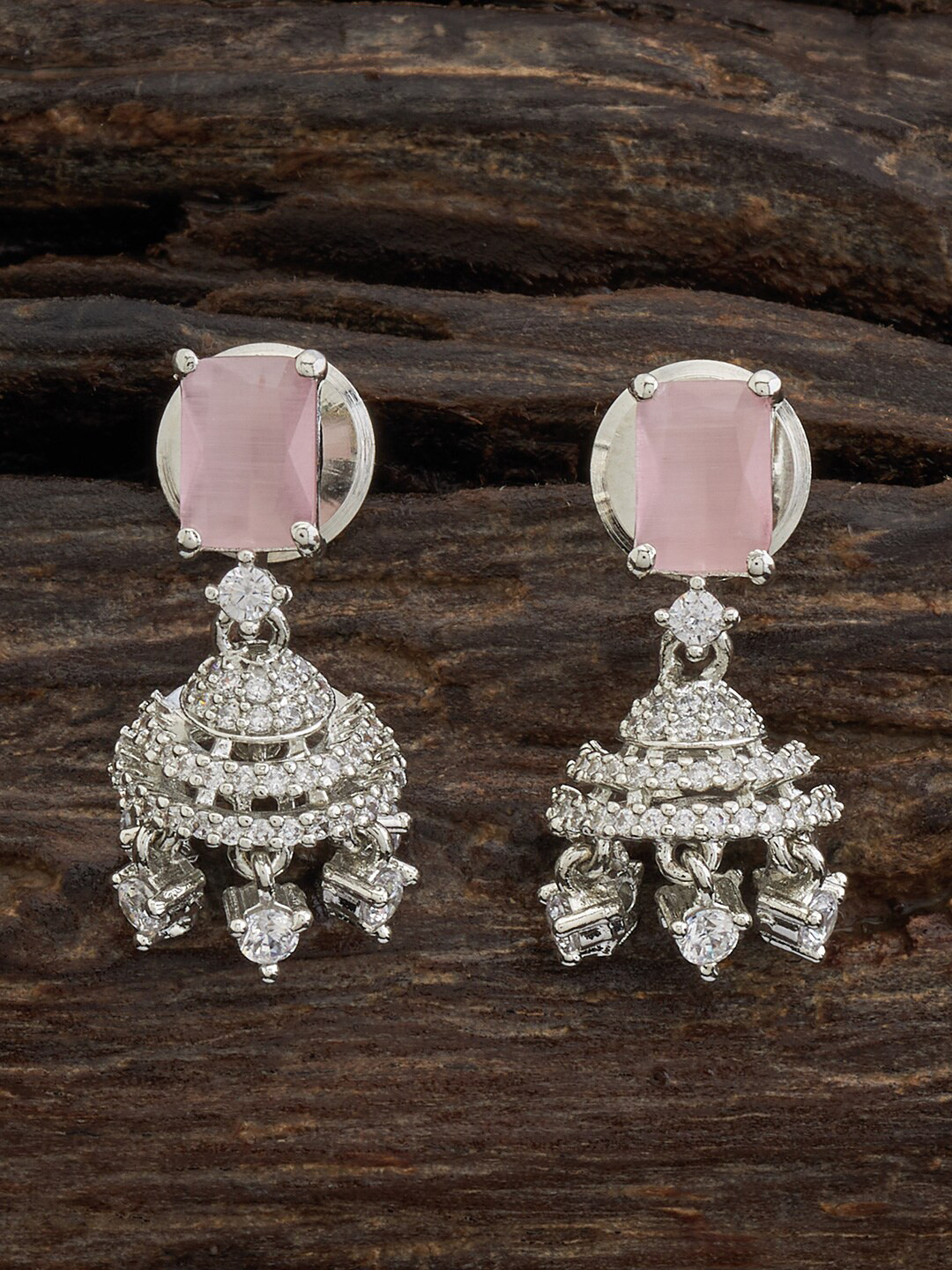 

Kushal's Fashion Jewellery Rhodium-Plated Dome Shaped Jhumkas, Pink