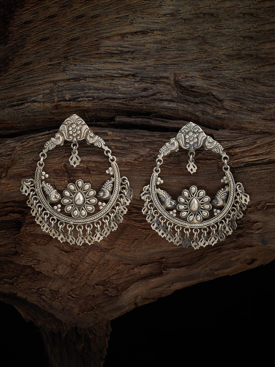 

Kushal's Fashion Jewellery Rhodium-Plated Silver Chandbalis