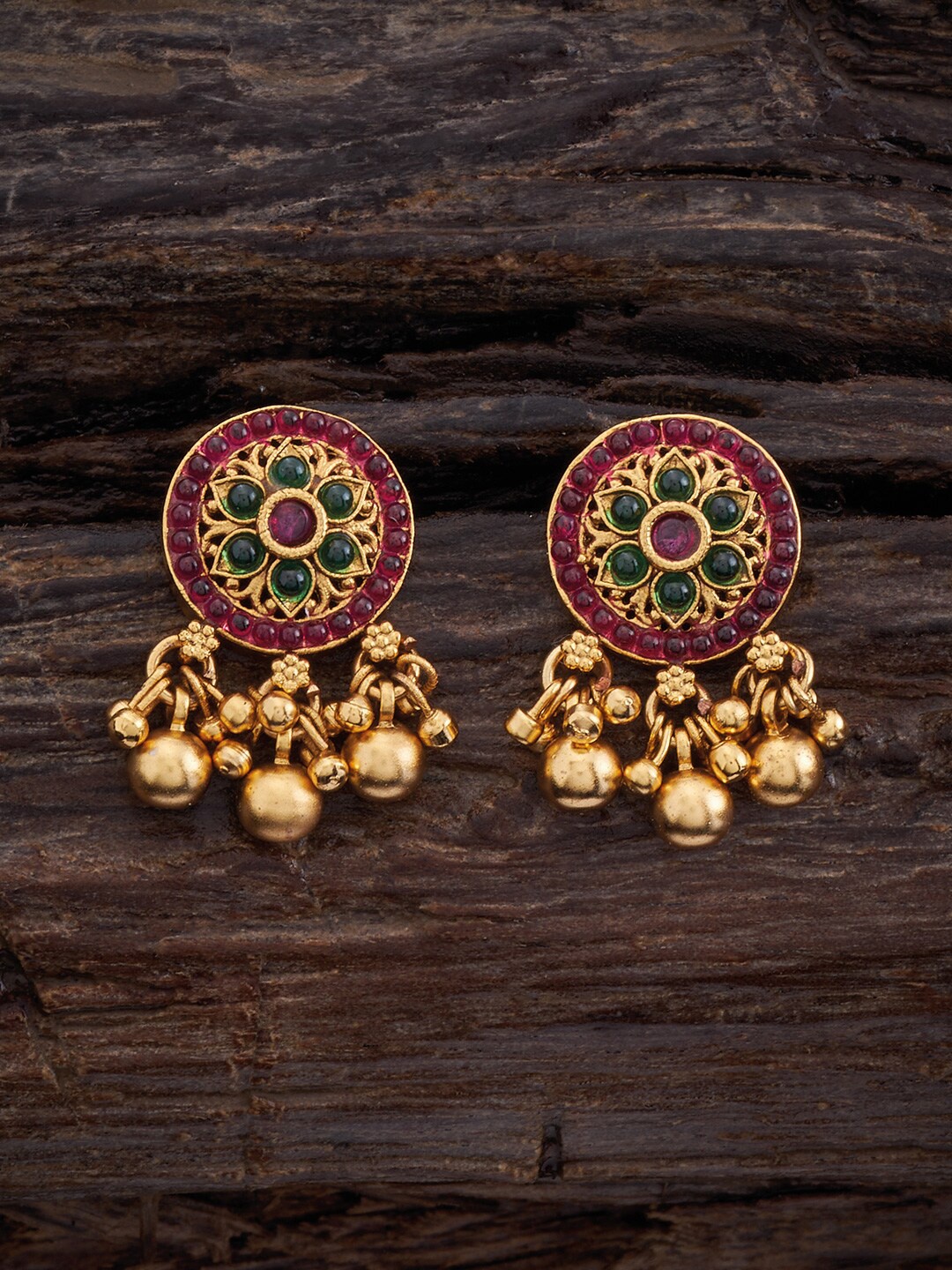 

Kushal's Fashion Jewellery Gold-Plated Circular Studs Earrings, Red