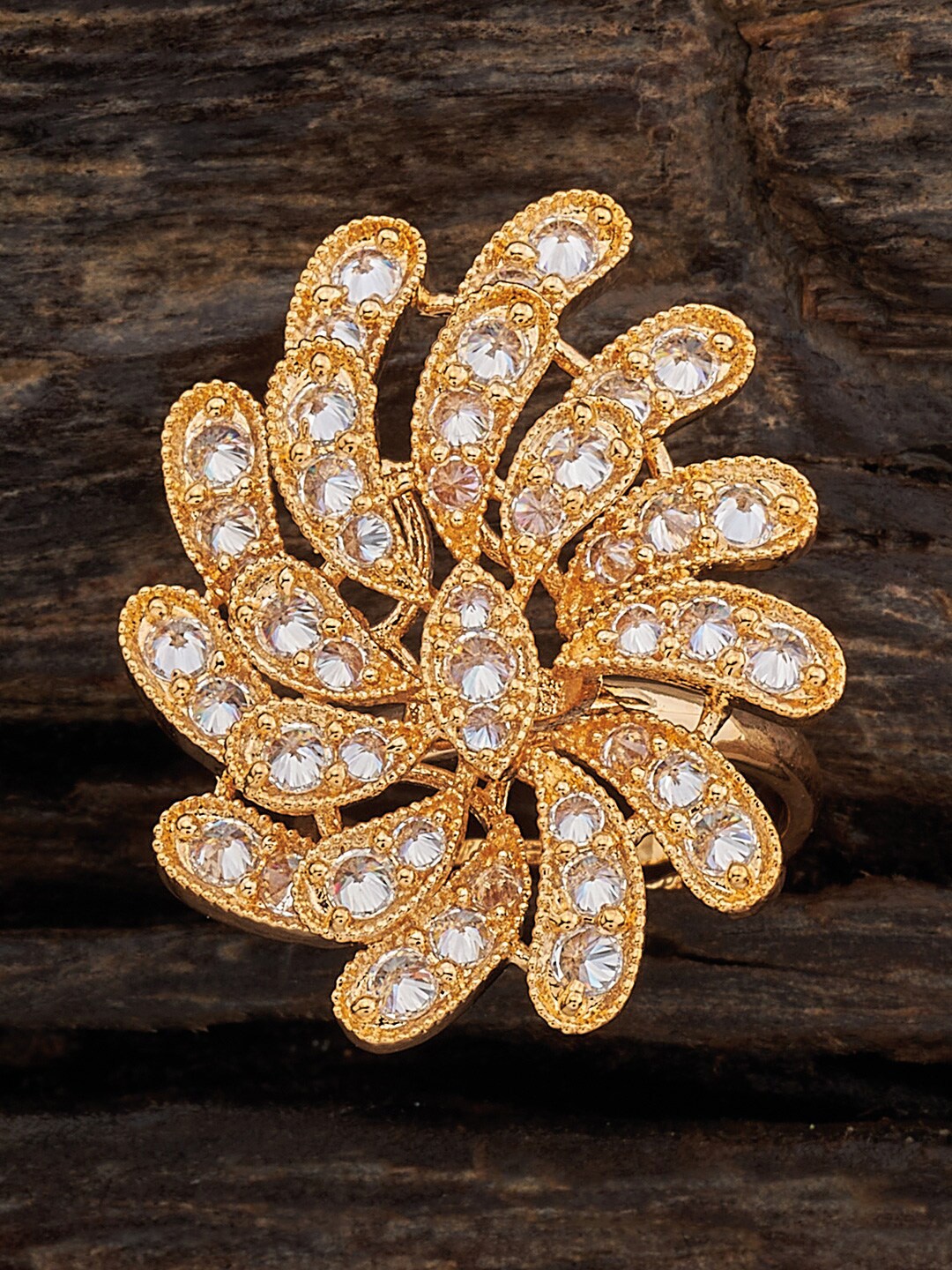 

Kushal's Fashion Jewellery Gold-Plated CZ Studded Finger Ring