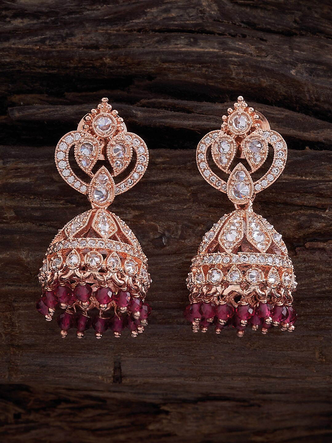 

Kushal's Fashion Jewellery Rose Gold-Plated Dome Shaped Jhumkas, Red