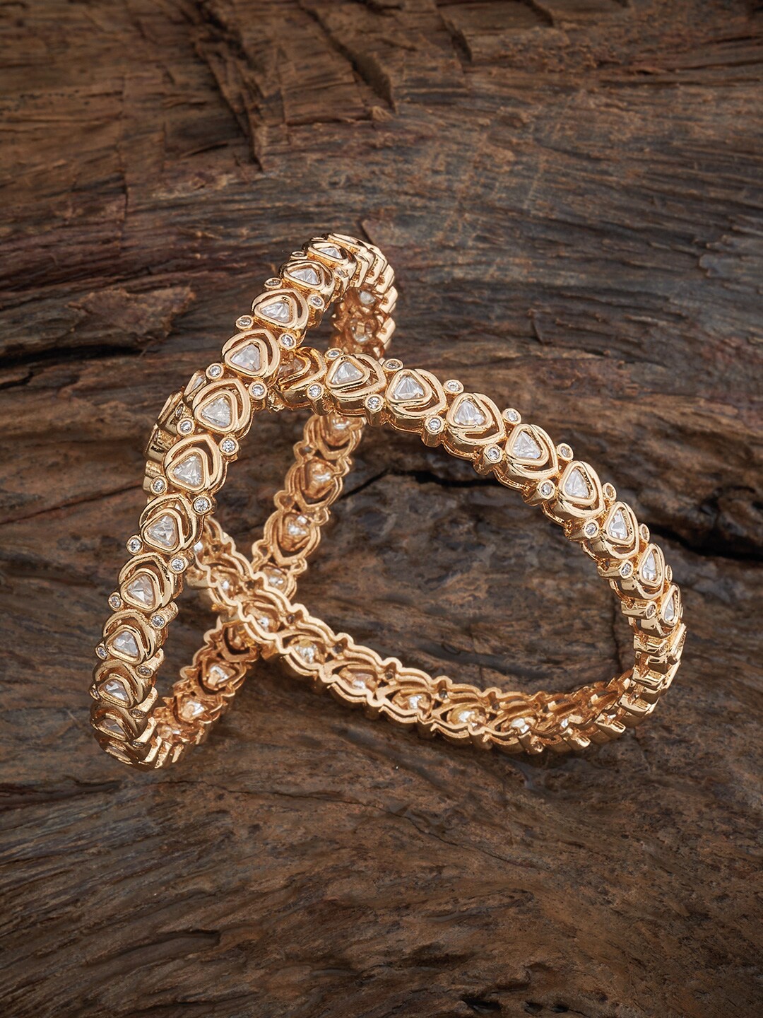 

Kushal's Fashion Jewellery Set Of 2 Kundan-Studded Bangles, Gold