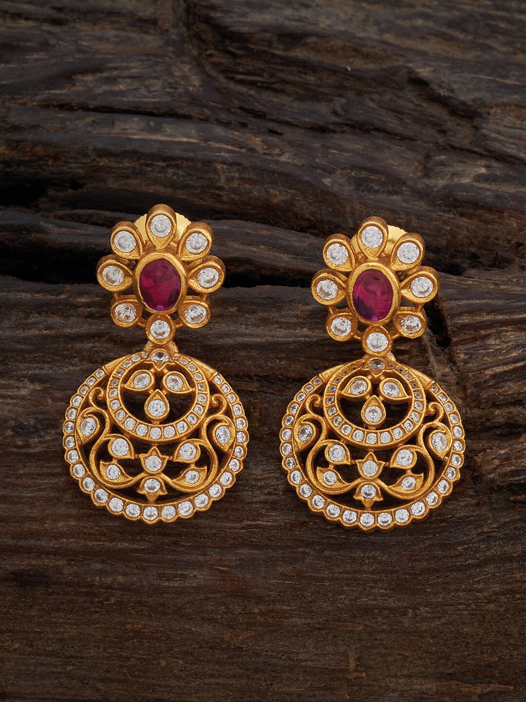 

Kushal's Fashion Jewellery 92.5 Pure Silver Gold-Plated Classic Drop Earrings, Red