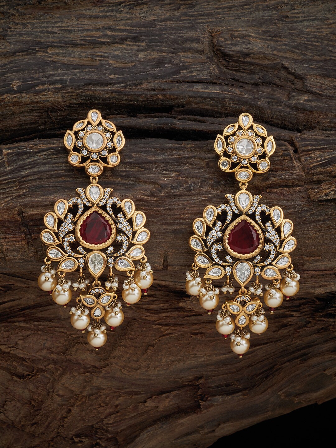 

Kushal's Fashion Jewellery Kundan Classic Chandbalis, Red