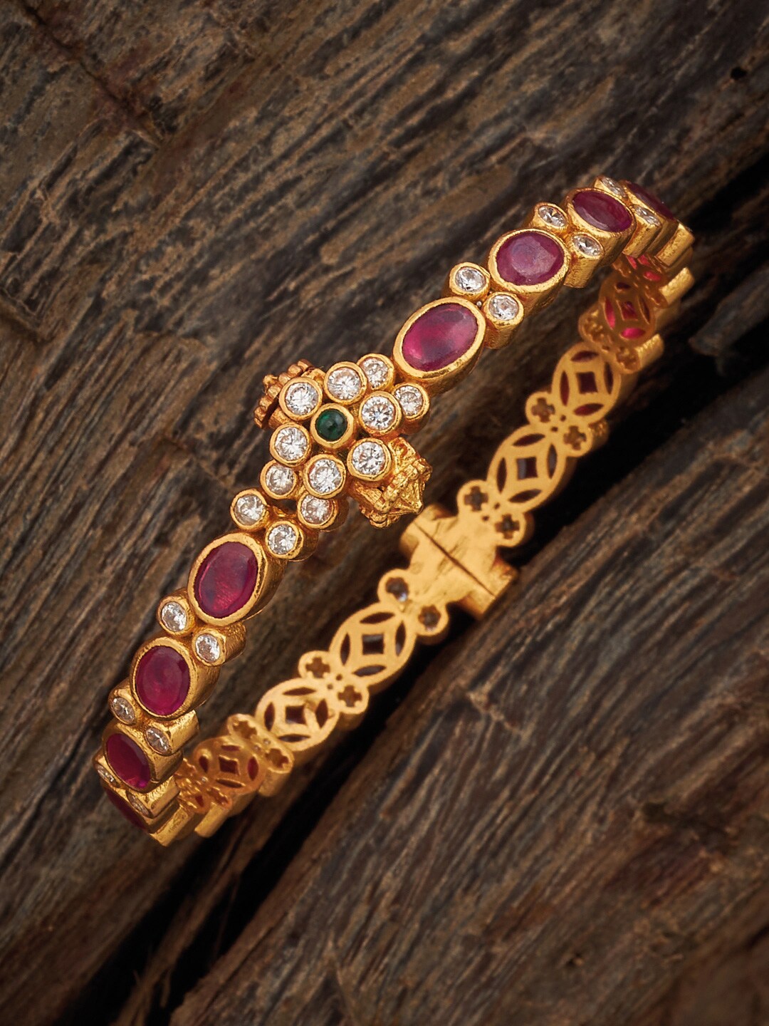 

Kushal's Fashion Jewellery Gold-Plated 92.5 Pure Silver Stone Studded Bangle