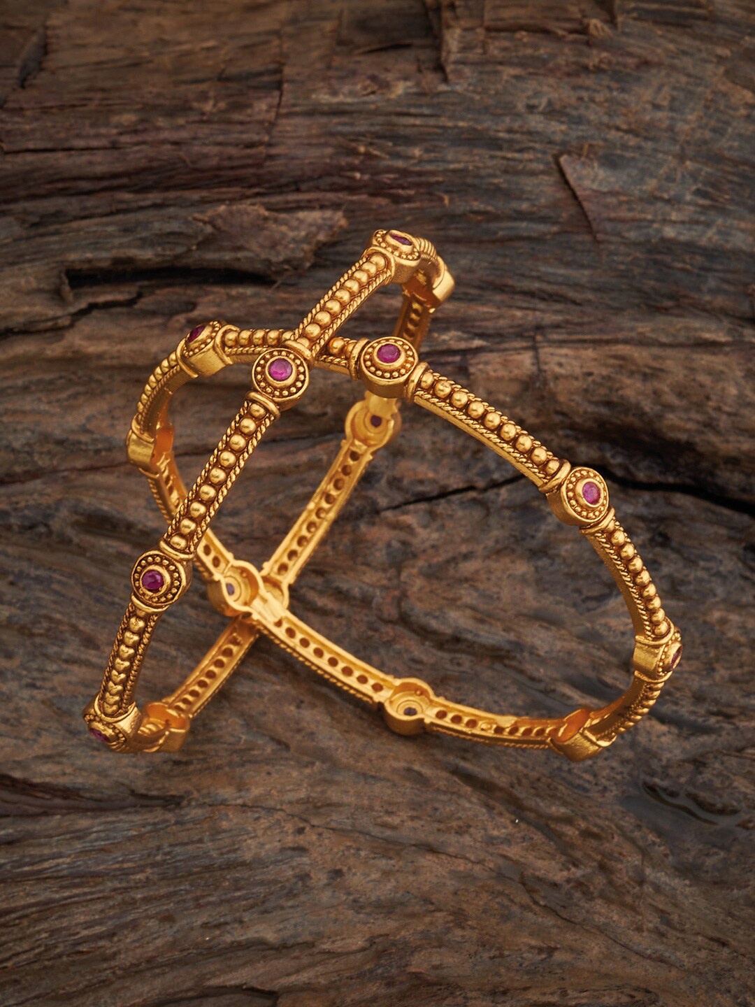 

Kushal's Fashion Jewellery Set Of 2 Gold-Plated Stone Studded Bangles