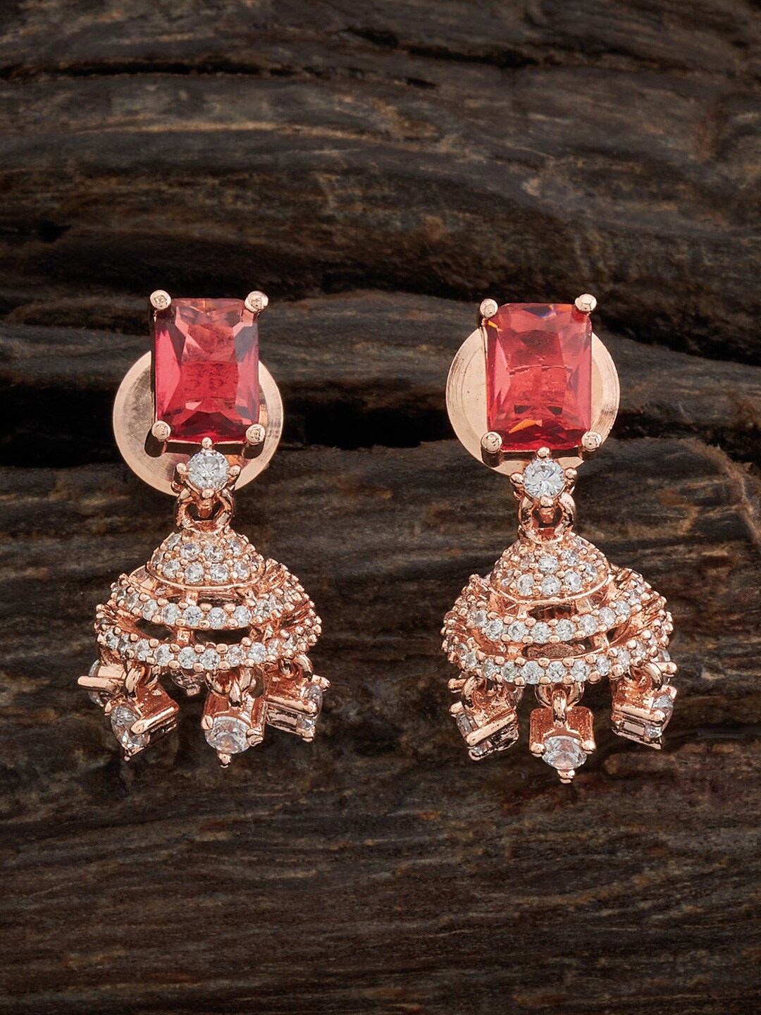 

Kushal's Fashion Jewellery Rose Gold-Plated Dome Shaped Jhumkas, Red