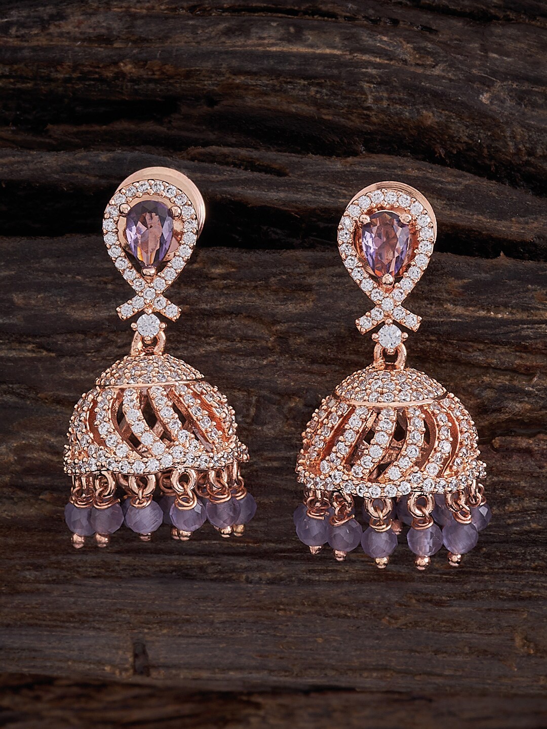 

Kushal's Fashion Jewellery Rose Gold-Plated Dome Shaped Jhumkas, Lavender