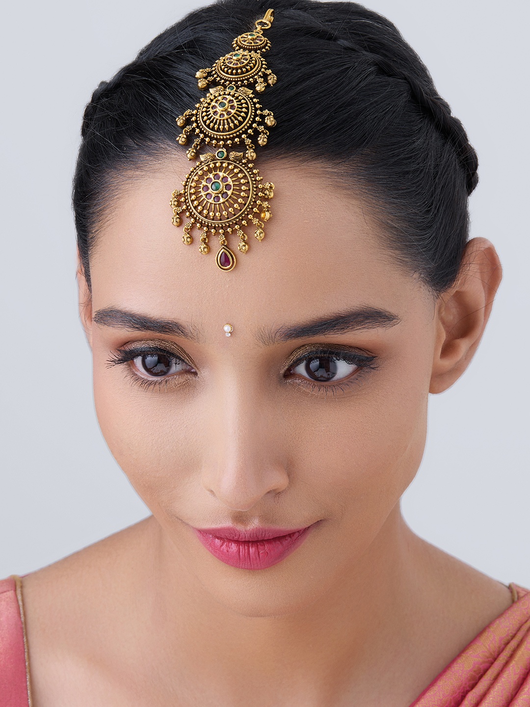 

Kushal's Fashion Jewellery Gold-Plated Stones-Studded Maang Tikka
