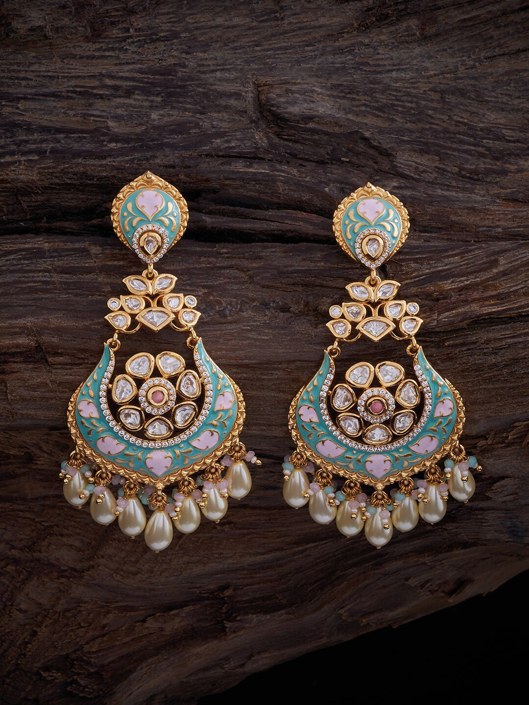 

Kushal's Fashion Jewellery Contemporary Kundan Drop Earrings, Gold