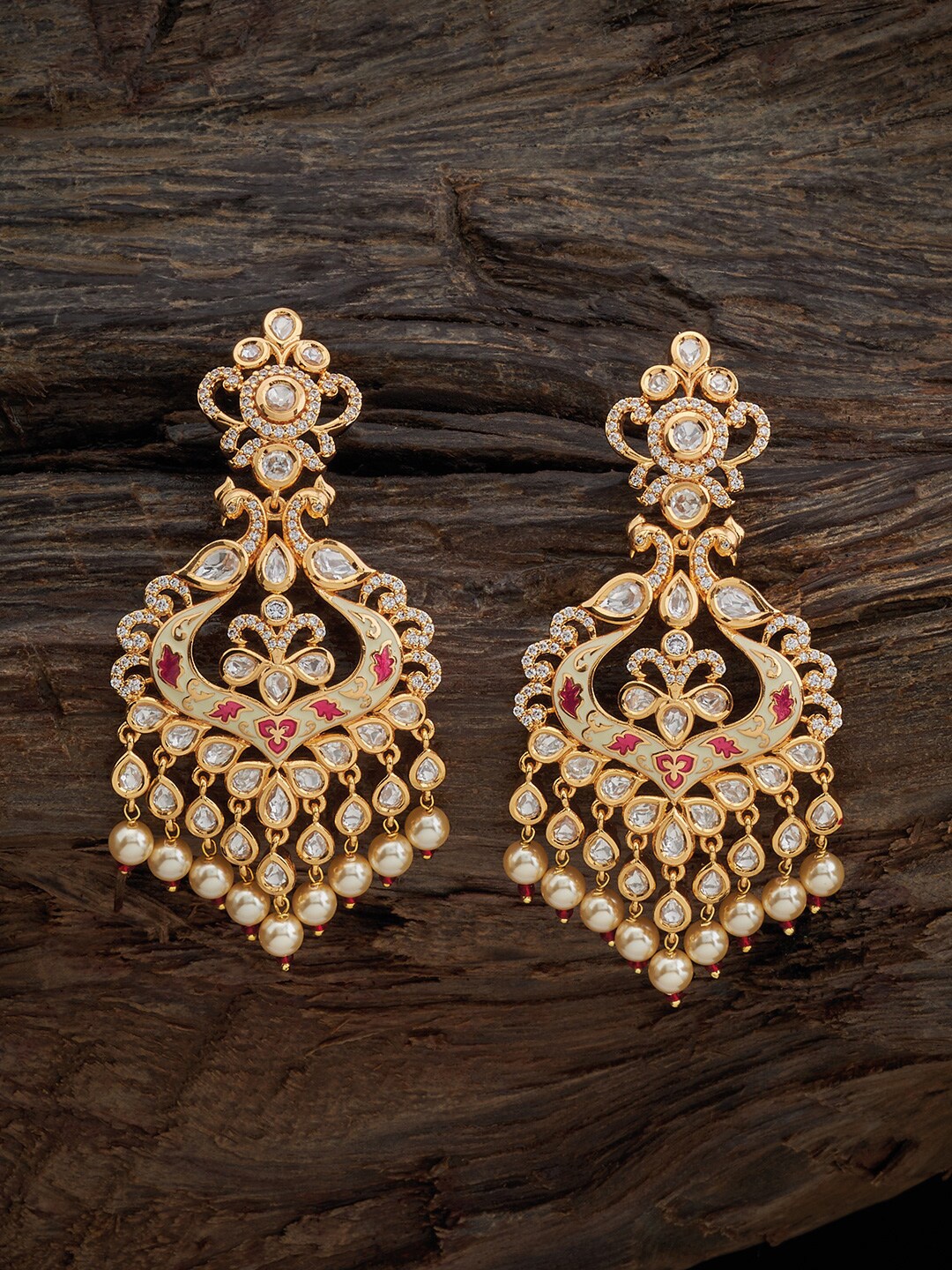

Kushal's Fashion Jewellery Contemporary Kundan Drop Earrings, Gold