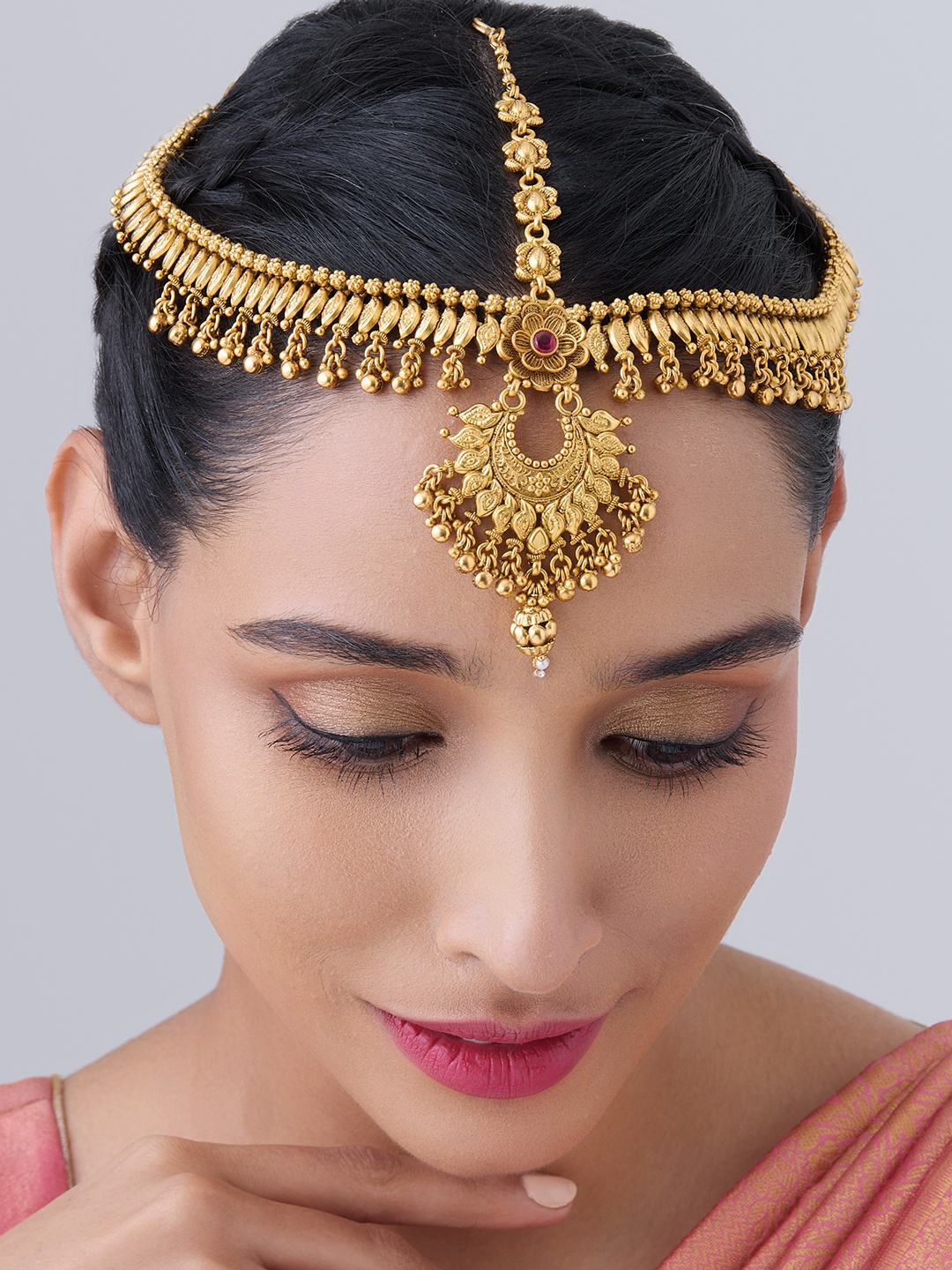 

Kushal's Fashion Jewellery Gold-Plated Stone Studded Matha Patti