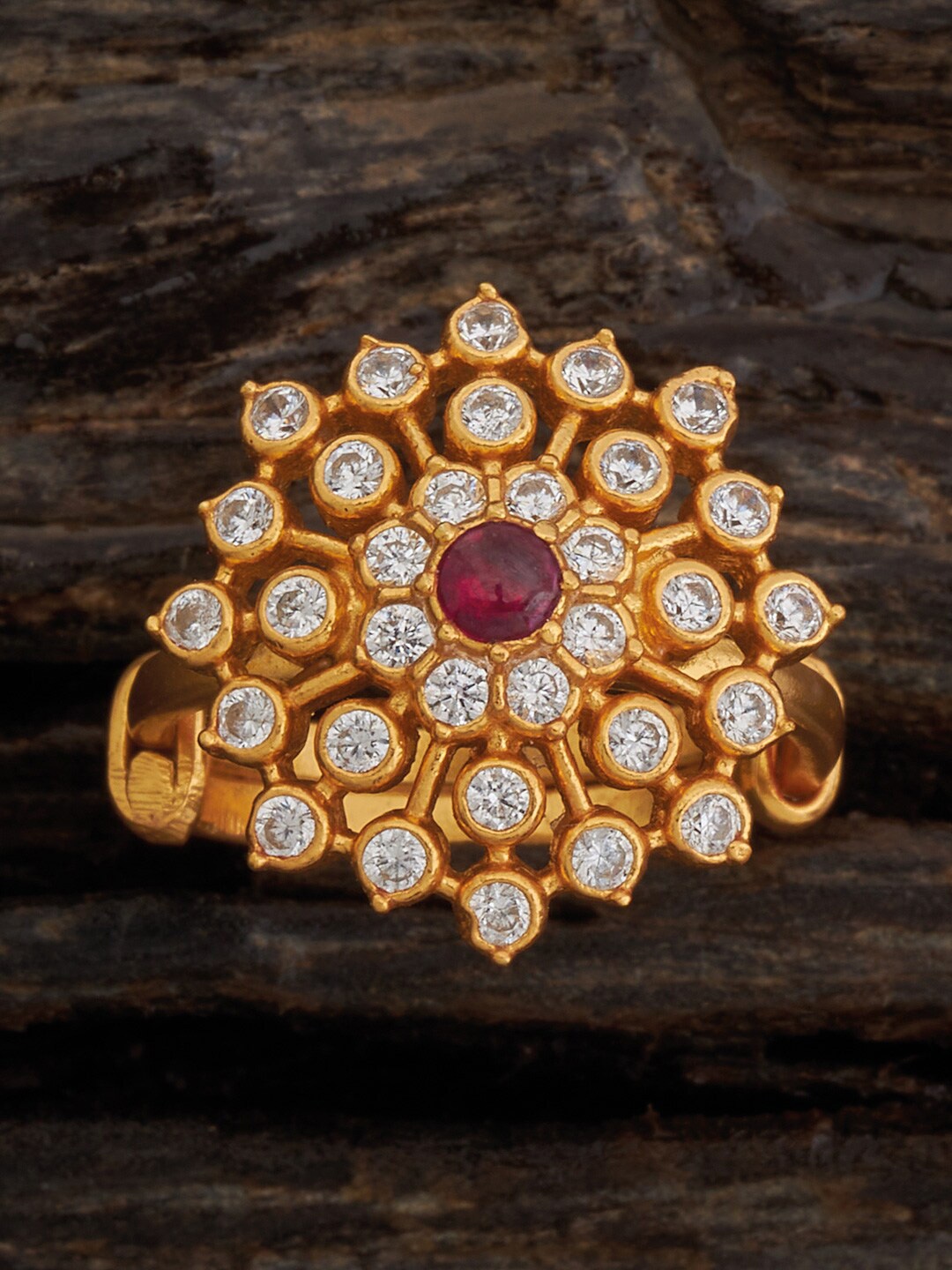 

Kushal's Fashion Jewellery 92.5 Pure Silver Gold Plated Stone Studded Finger Rings