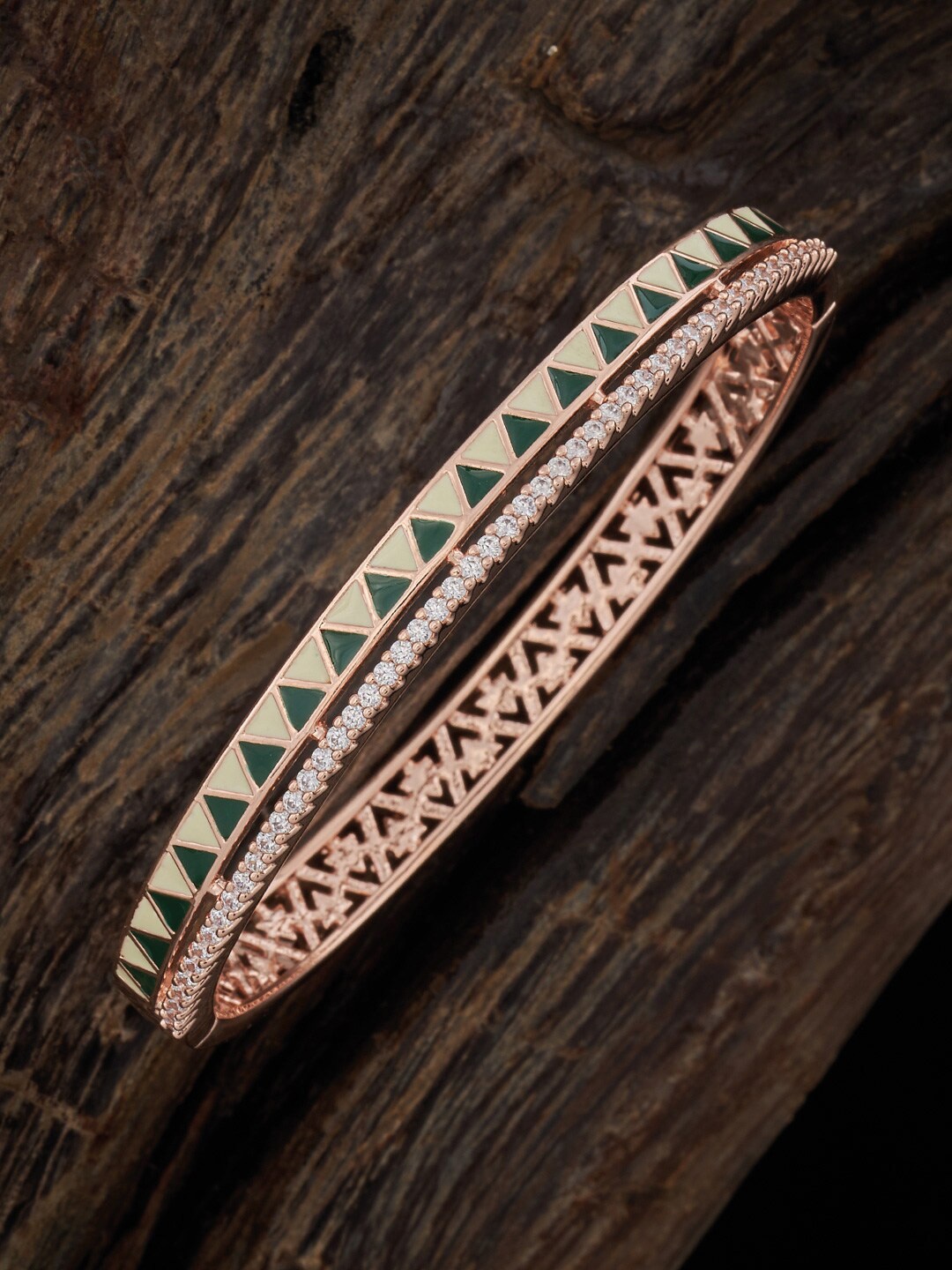 

Kushal's Fashion Jewellery Women Rose Gold-Plated Zircon-Studded Kada Bracelet