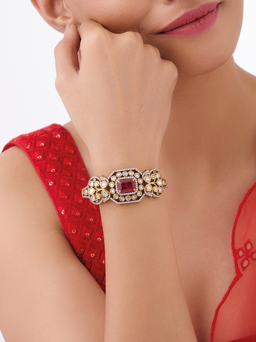 

Kushal's Fashion Jewellery Women Kundan-Studded Kada Bracelet, Gold