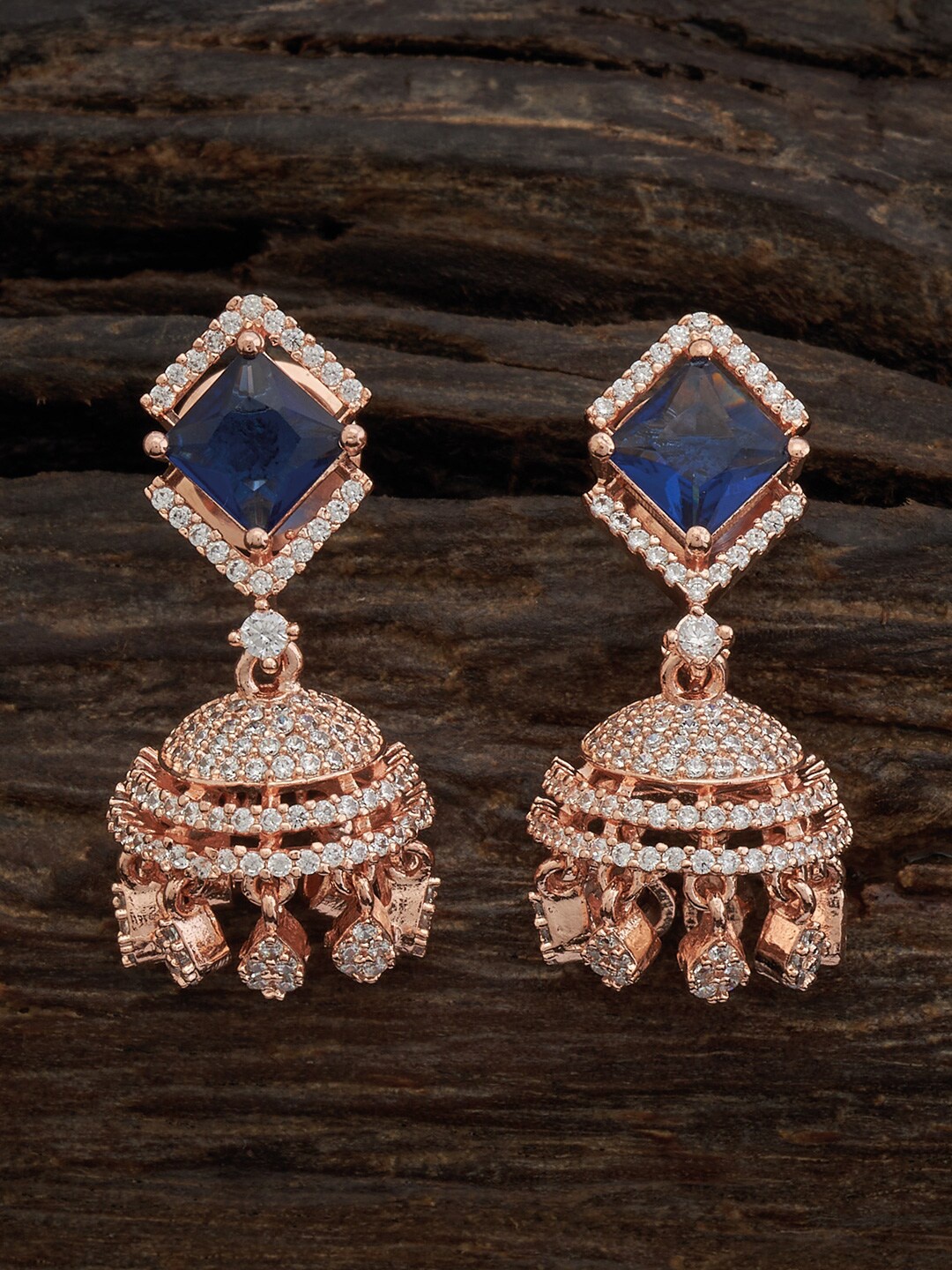 

Kushal's Fashion Jewellery Rose Gold-Plated Dome Shaped Jhumkas, Blue