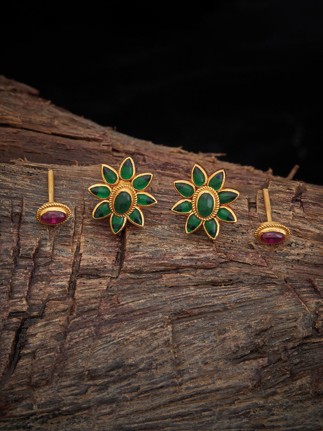 

Kushal's Fashion Jewellery 92.5 Pure Silver Gold-Plated Classic Stud Earrings, Red