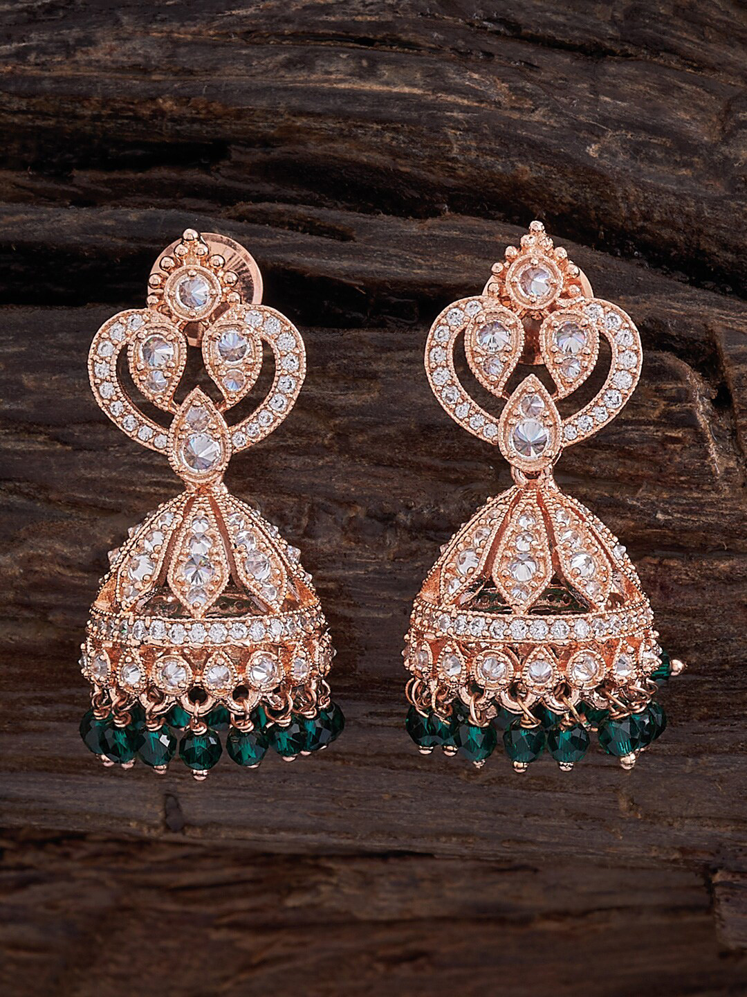 

Kushal's Fashion Jewellery Rose Gold-Plated Dome Shaped Jhumkas, Green