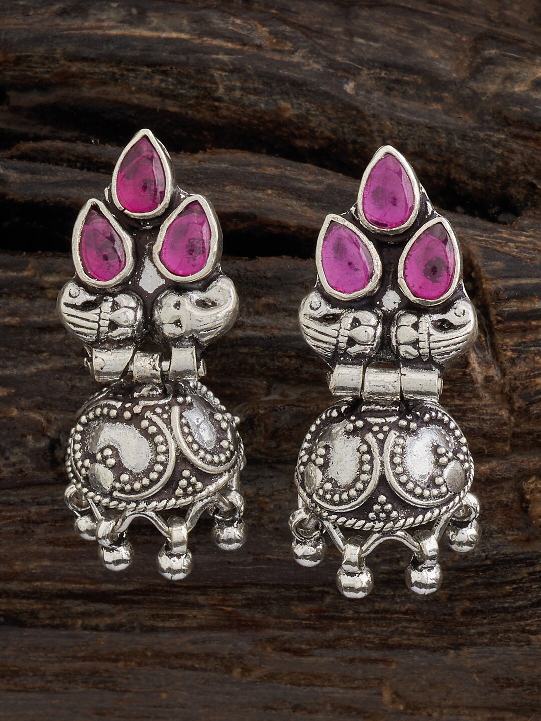 

Kushal's Fashion Jewellery Rhodium-Plated Classic 92.5 Pure Silver Jhumkas, Red