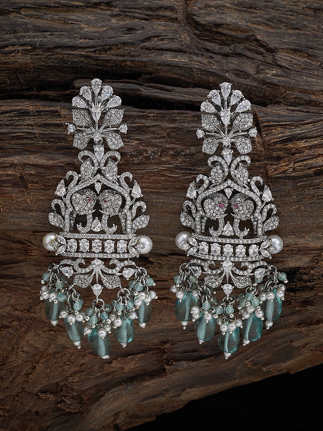 

Kushal's Fashion Jewellery Rhodium-Plated Classic Drop Earrings, Sea green