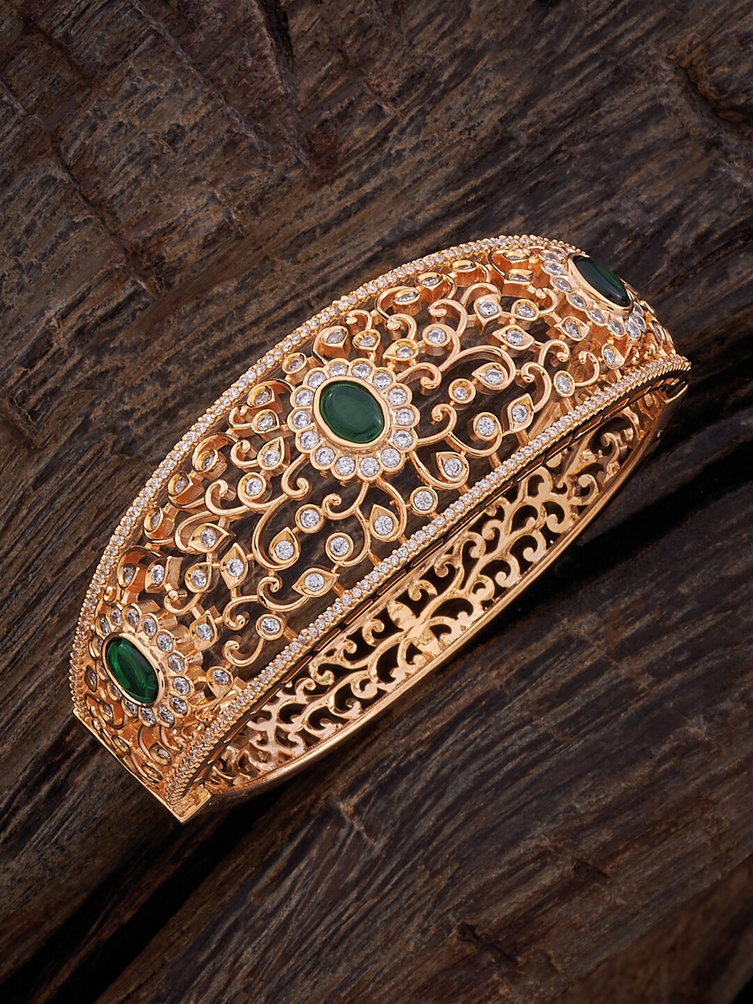 

Kushal's Fashion Jewellery Gold-Plated Cubic Zirconia Studded Kada Bracelet