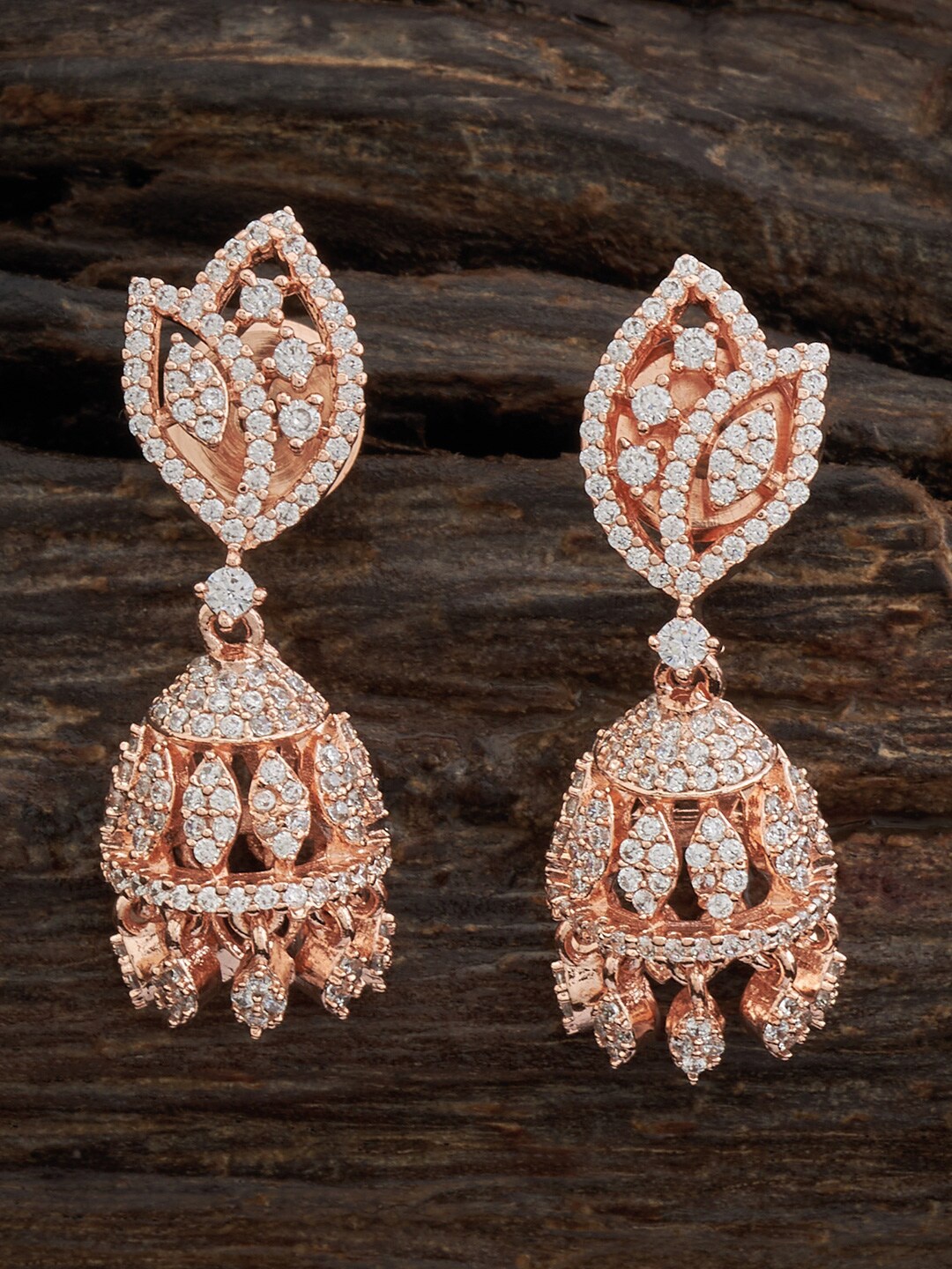 

Kushal's Fashion Jewellery Rose Gold Plated Dome Shaped Jhumkas, White