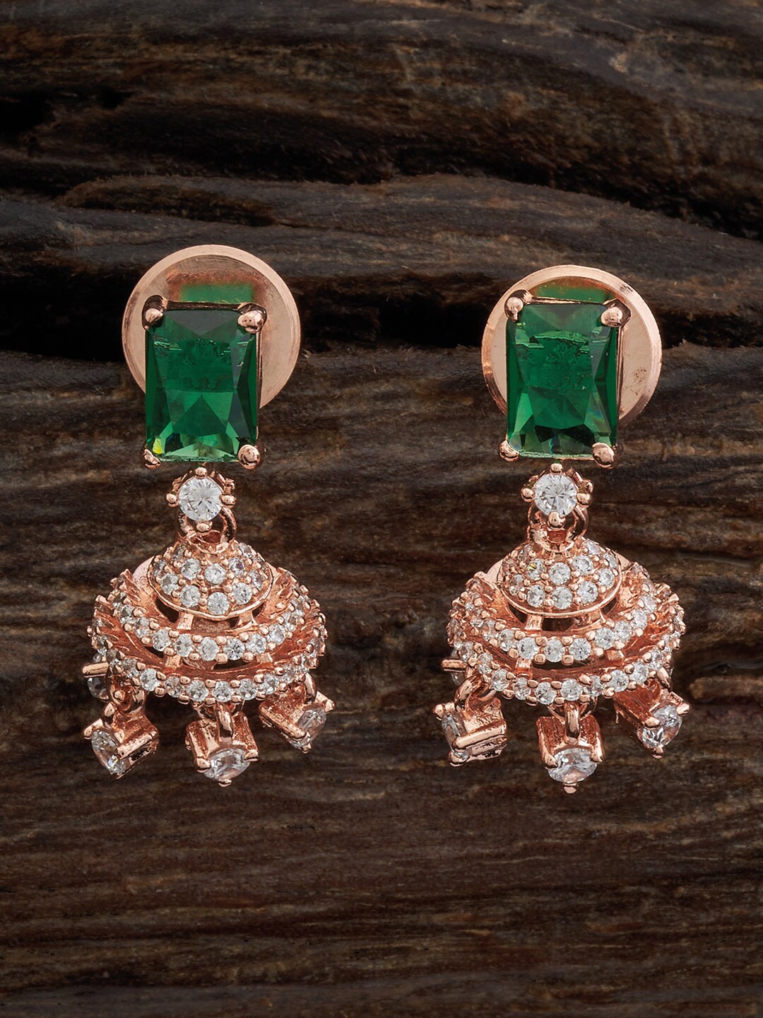 

Kushal's Fashion Jewellery Rose Gold-Plated Cubic Zirconia Studded Dome Shaped Jhumkas