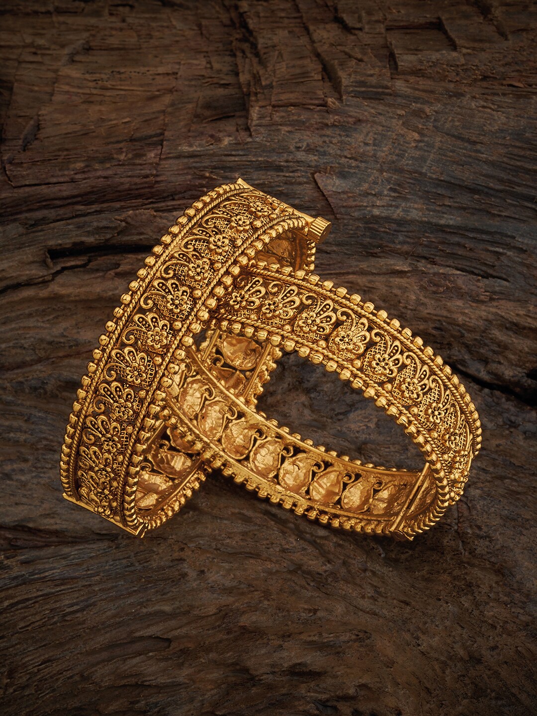 

Kushal's Fashion Jewellery Set Of 2 Gold Plated Antique Bangles