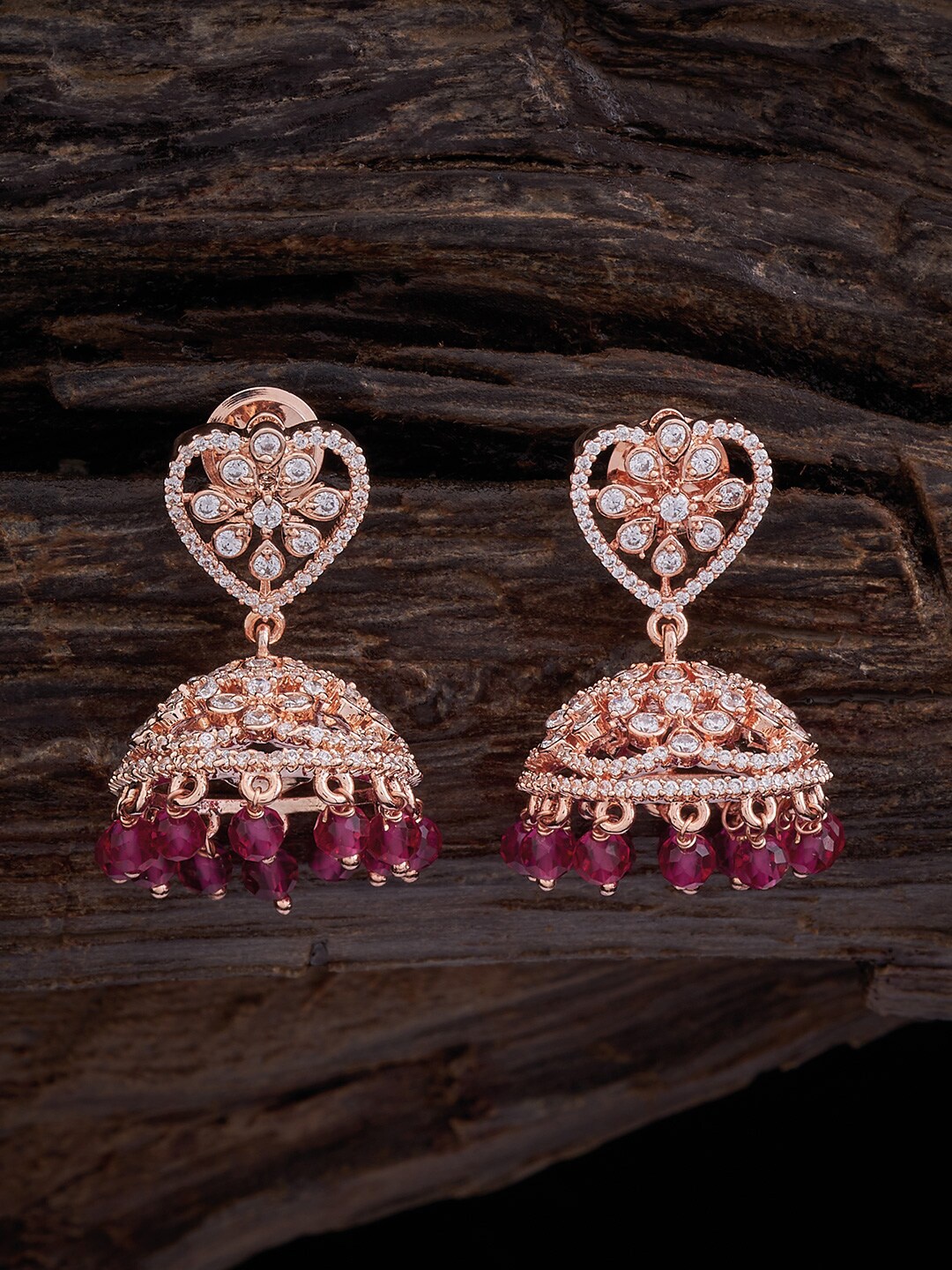 

Kushal's Fashion Jewellery Rose Gold-Plated Cubic Zirconia Studded Dome Shaped Jhumkas