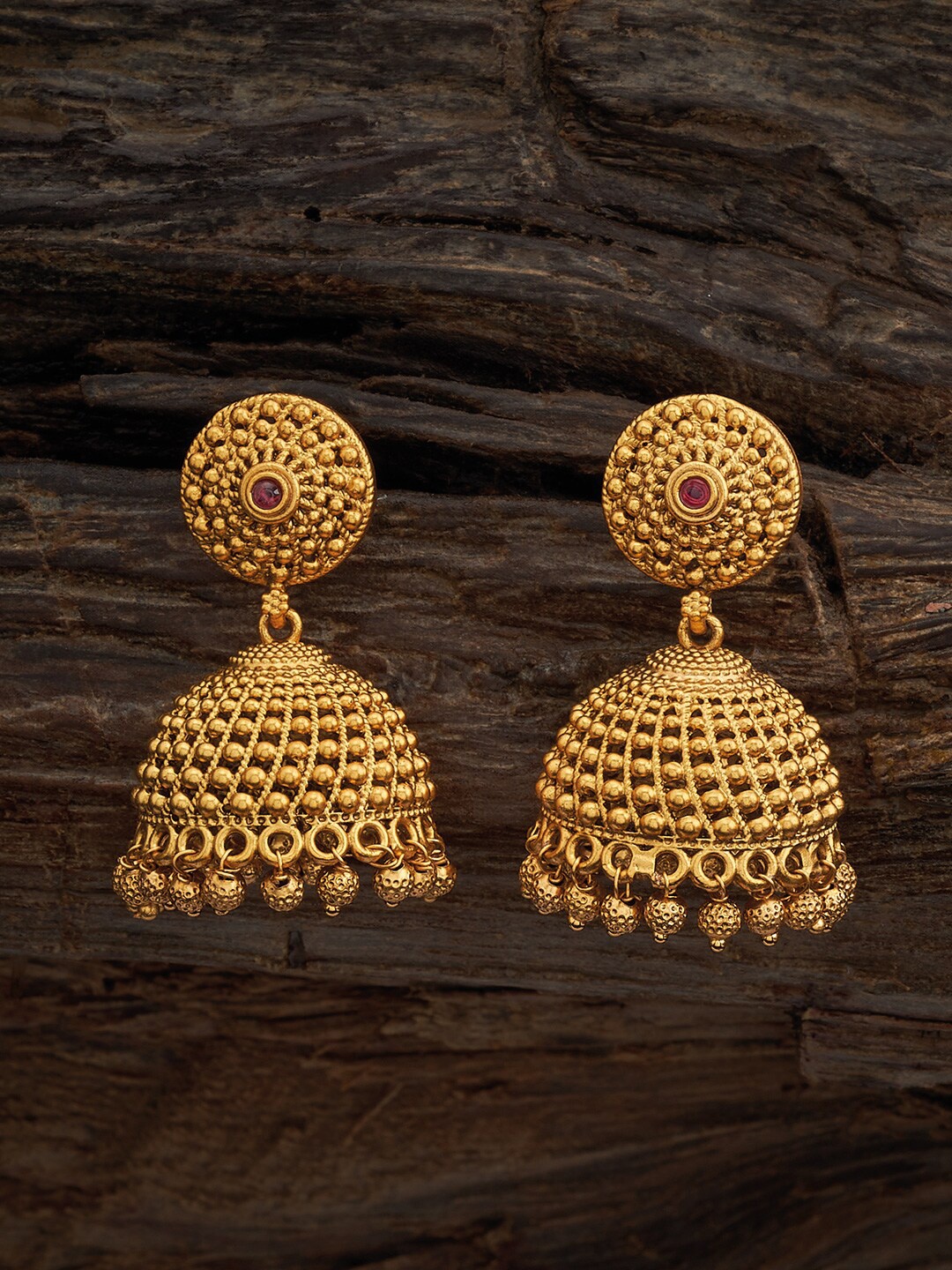 

Kushal's Fashion Jewellery Gold-Plated Stones Studded Dome Shaped Jhumkas