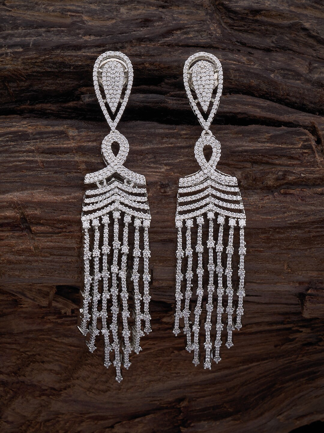 

Kushal's Fashion Jewellery Rhodium-Plated Cubic Zirconia Studded Classic Drop Earrings, Silver