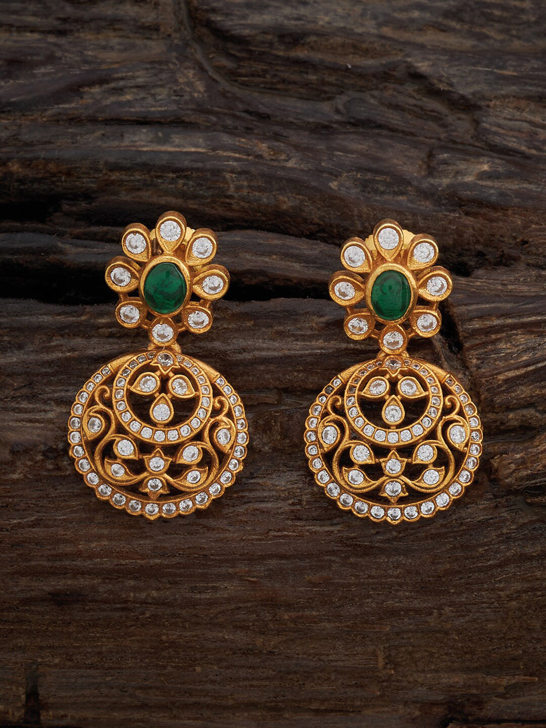 

Kushal's Fashion Jewellery 92.5 Pure Silver Gold-Plated Stones Studded Drop Earrings